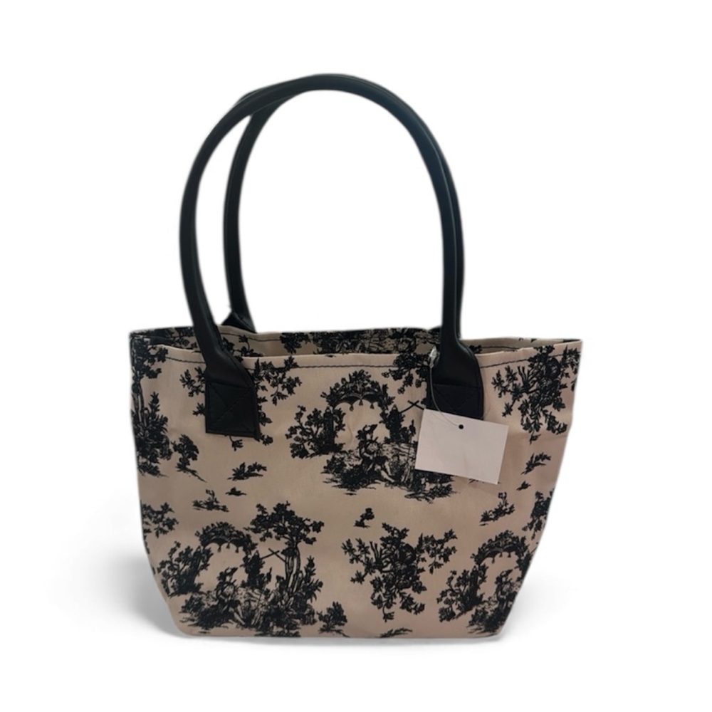 Black White Toile Mini Tote Bag French Country Cottagecore Top Handle NWT - Picture 2 of 5
